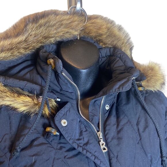 Bogner vintage black quilted long line jacket faux fur hood 4 - Picture 2 of 11